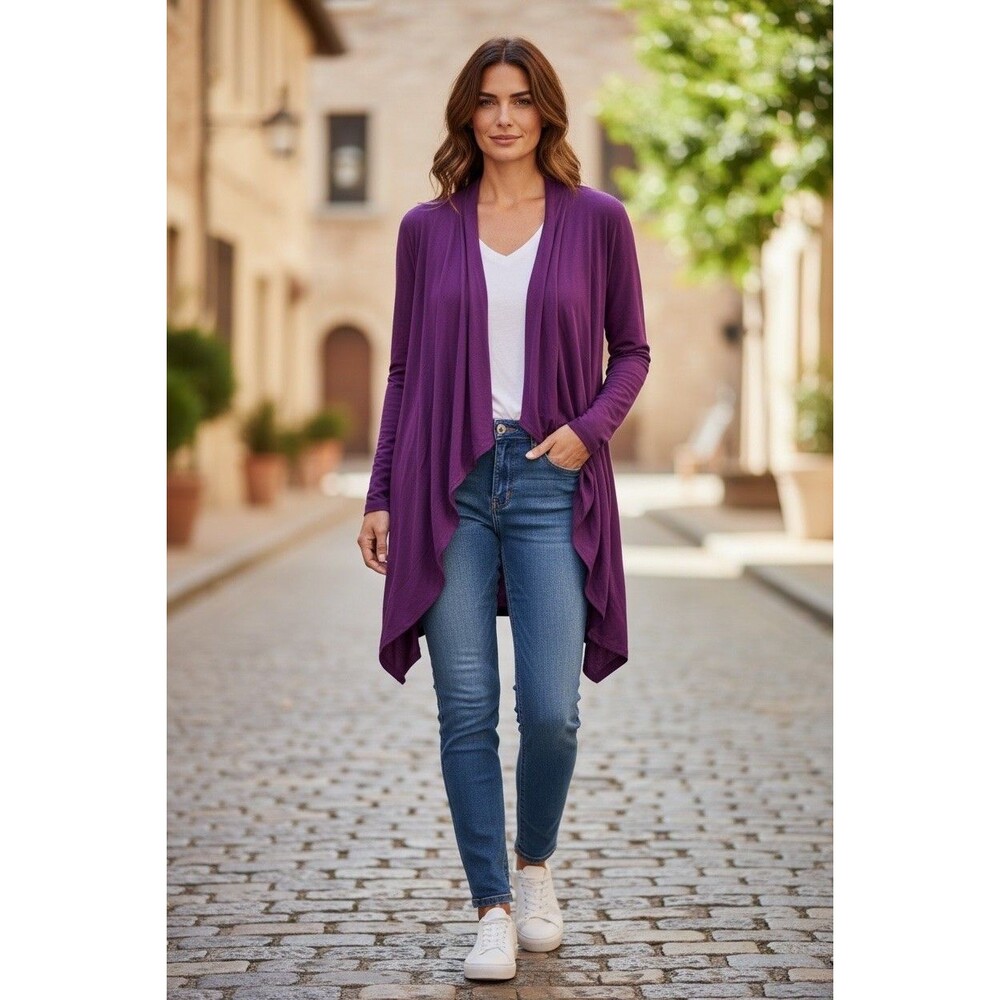 Rags & Couture Women's Purple Open Front Draped Cardigan Sweater Long Sleeve XL